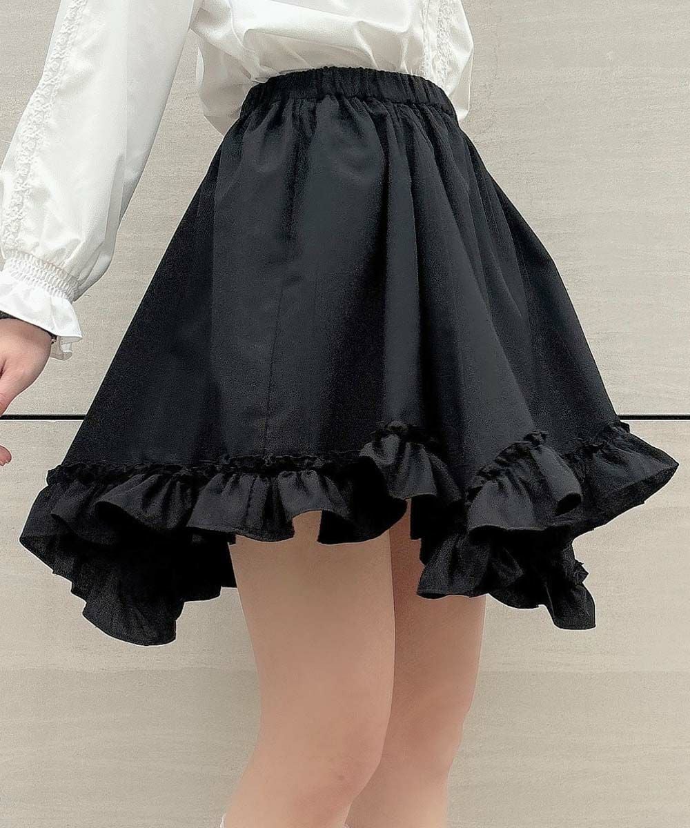 ゴシック 黒 ヘムスカート フリルスカート フリルスカート ゴシック魔女のアシンメトリーフリルスカート