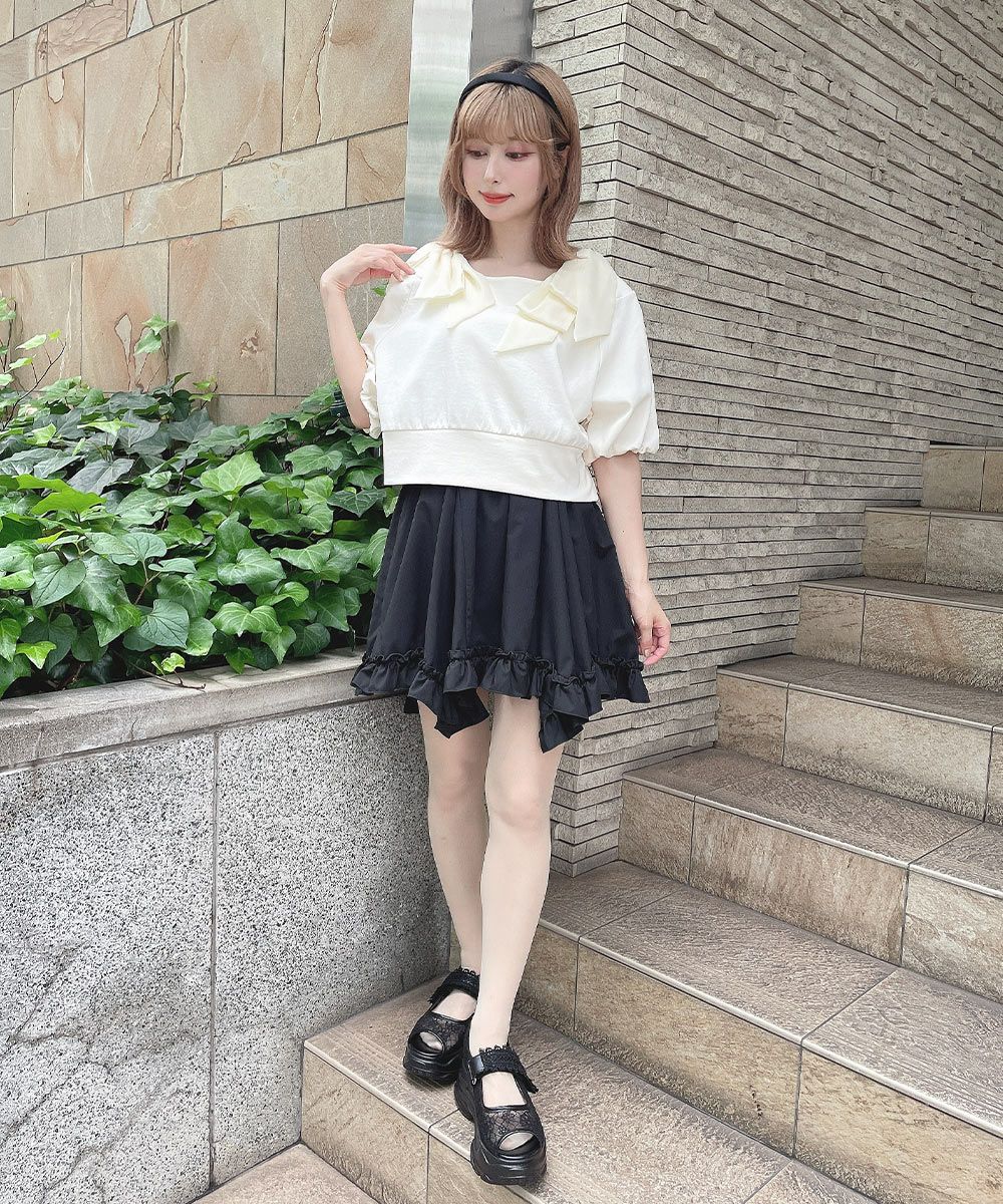 ELISABETTA FRANCHI　フリルヘムミニスカート　ゴールドファスナー □フリル使いランダムヘムミニスカート/F i.n.t [53AG03k007] | F