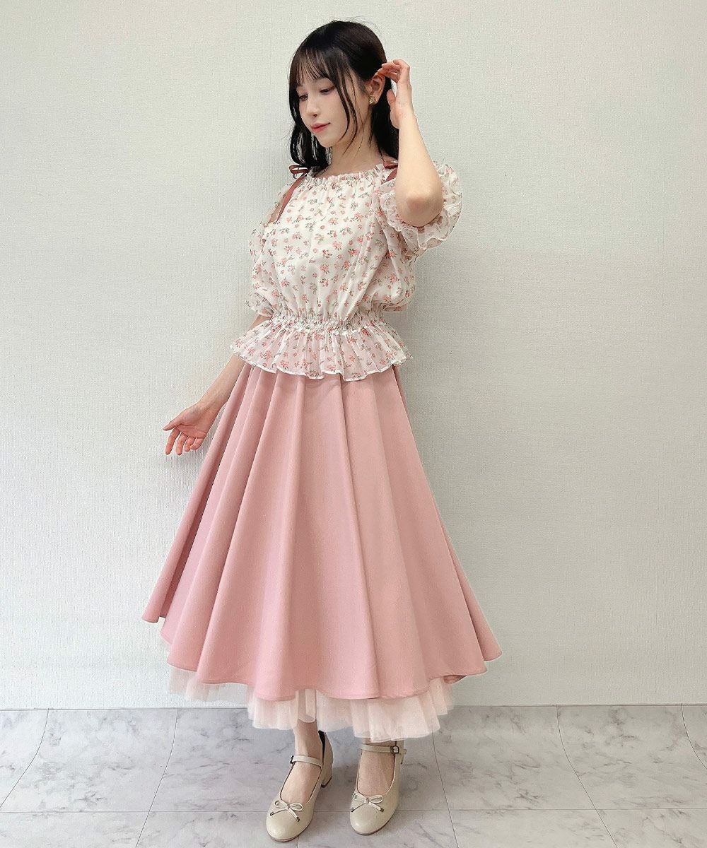 【美品】ピンクハウス★レア！ローズ柄ブラウス チュニック ふんわりティアード♪袖シャーリング シアー感♪春夏 オレンジ系 z9596ｓ PINK HOUSE｜ピンクハウス（レディース）の通販 - ZOZOTOWN