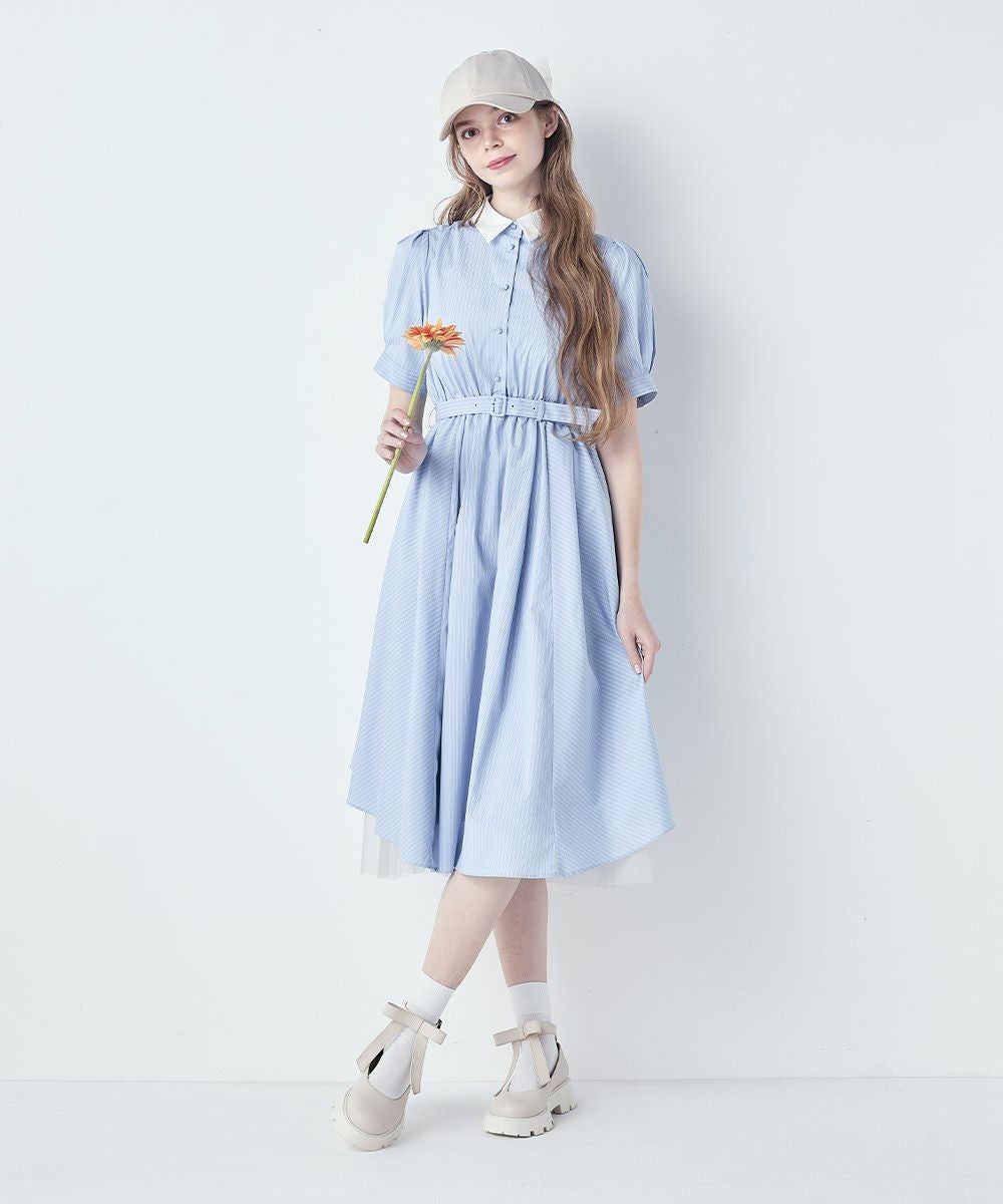 □バックラッフルストライプシャツワンピース/F i.n.t [53AE02g007