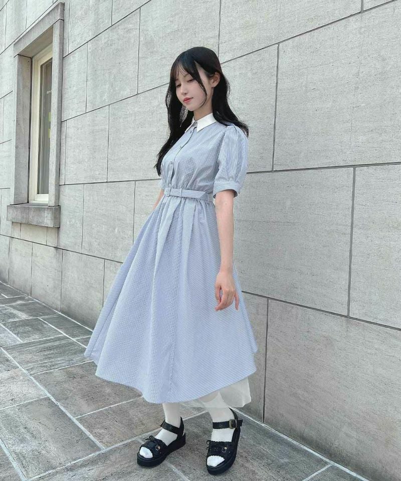 □バックラッフルストライプシャツワンピース/F i.n.t [53AE02g007