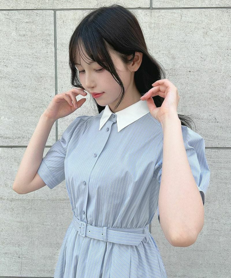 □バックラッフルストライプシャツワンピース/F i.n.t [53AE02g007