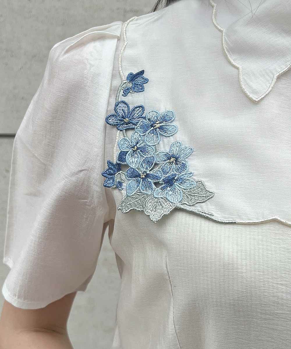□ヴァイオレット刺繍ヨークシャツ/an another angelus [53BF01h007