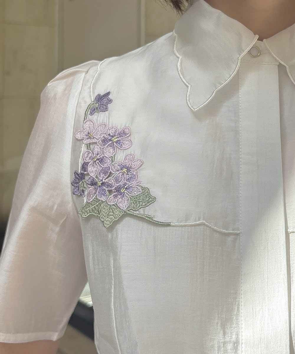 □ヴァイオレット刺繍ヨークシャツ/an another angelus [53BF01h007