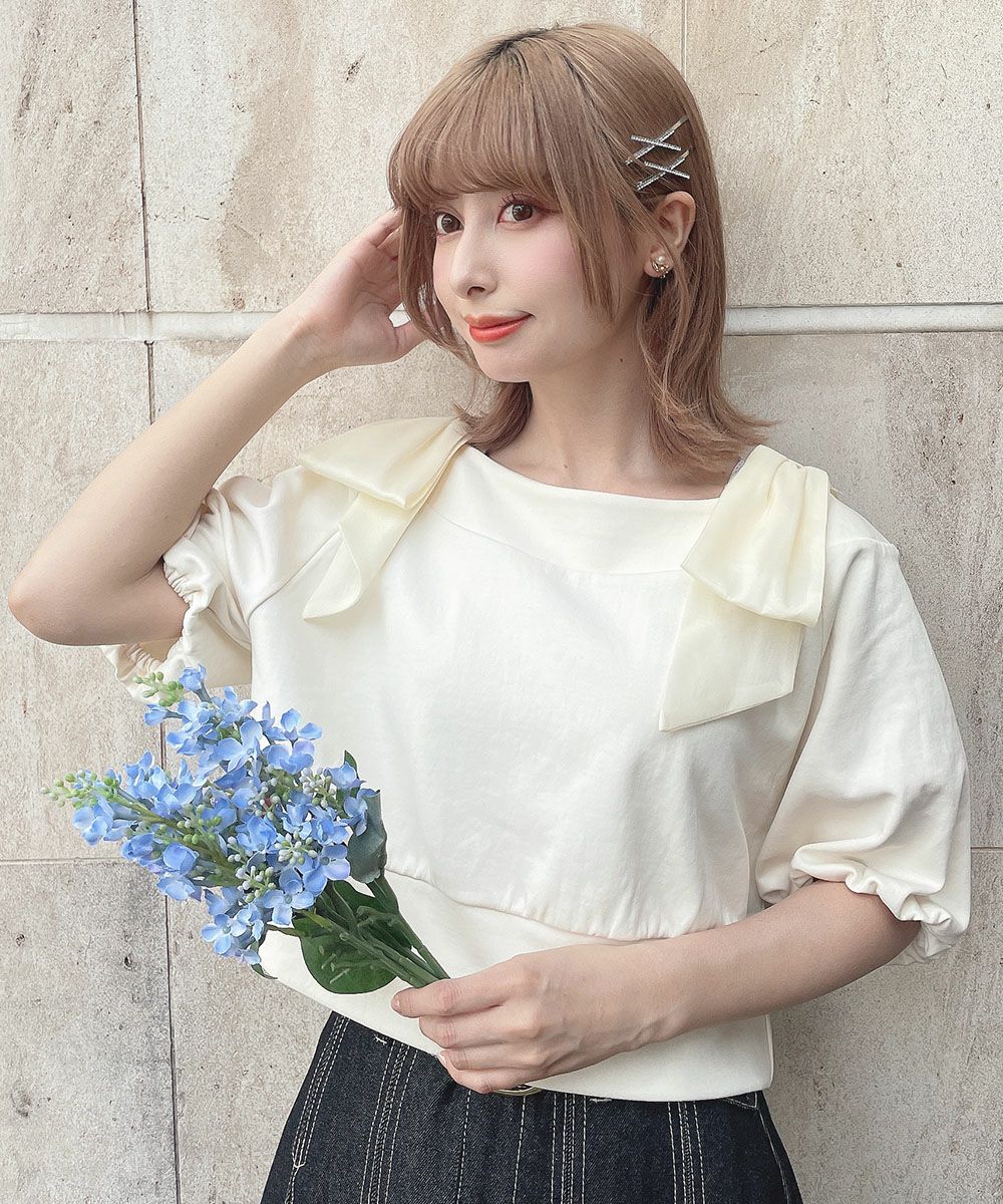 □ショルダーシアーリボンオフショルトップス/F&A [53CI02h001] | F