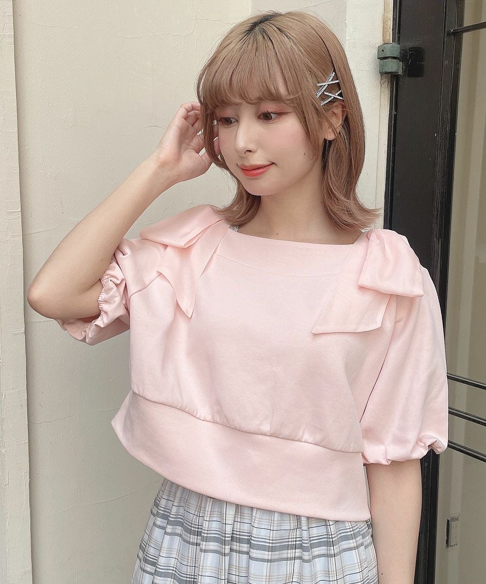 □ショルダーシアーリボンオフショルトップス/F&A [53CI02h001] | F