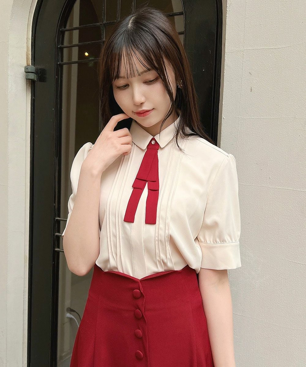 □多重リボンタイ付き5分袖ブラウス/an another angelus [54BF02h009