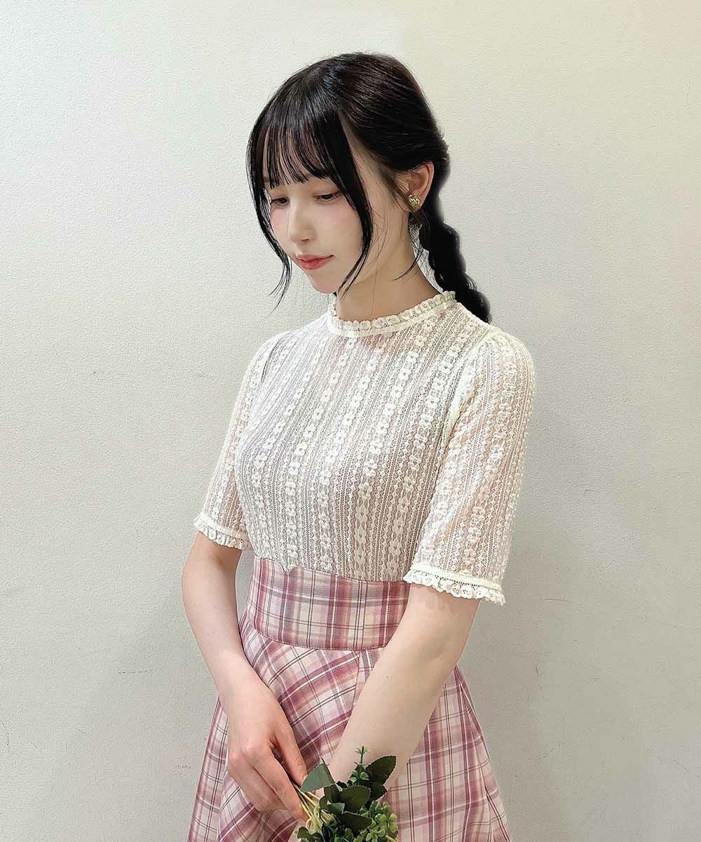□ストライプレース5分袖トップス/F&A [53CI01h002] | F i.n.t公式
