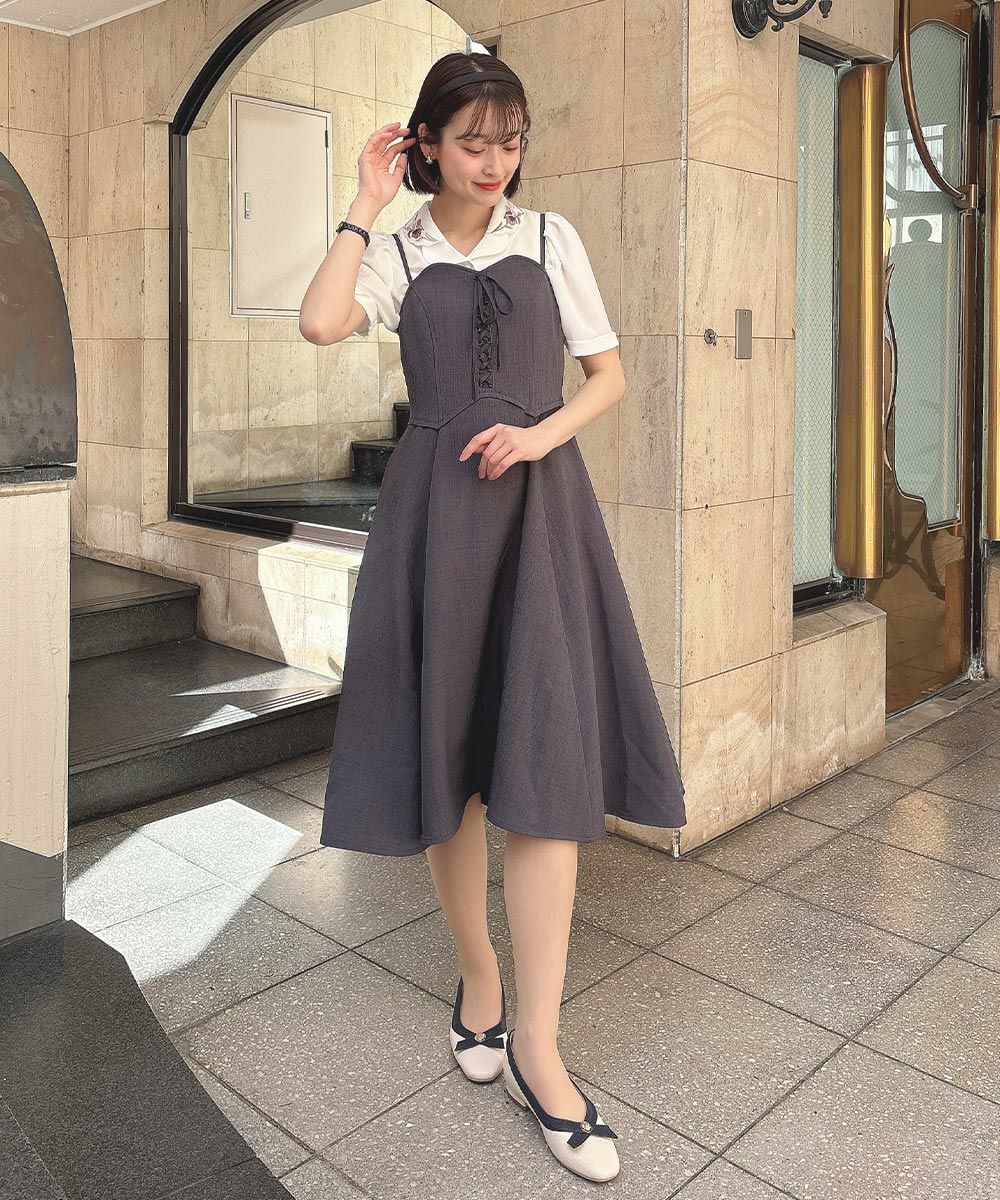 □フロントレースアップコルセットキャミワンピース/F&A [54CE02f001