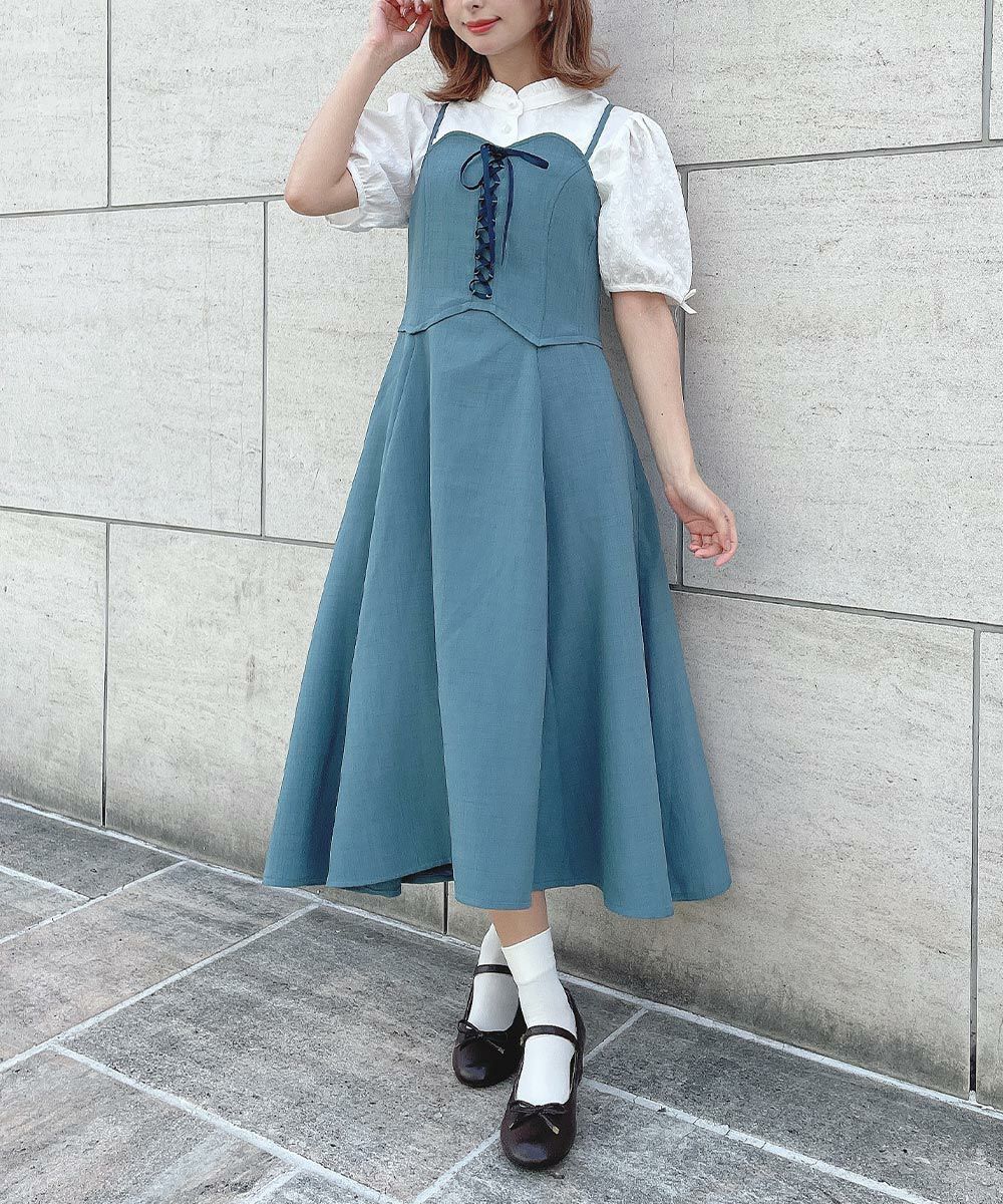 □フロントレースアップコルセットキャミワンピース/F&A [54CE02f001