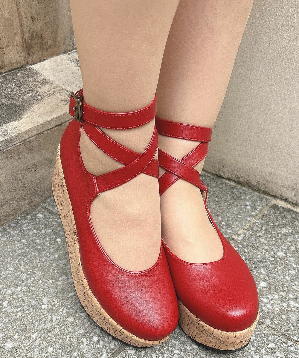 再入荷】クロスストラップ厚底パンプス/an another angelus