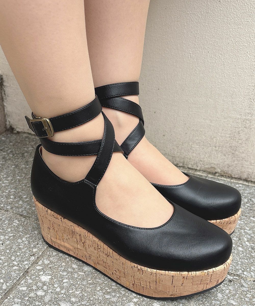 クロスストラップ厚底パンプス/an another angelus [00BA01d001] | F