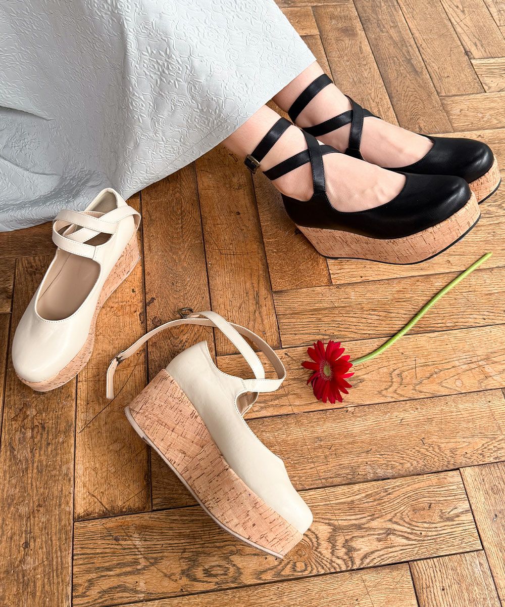 再入荷】クロスストラップ厚底パンプス/an another angelus