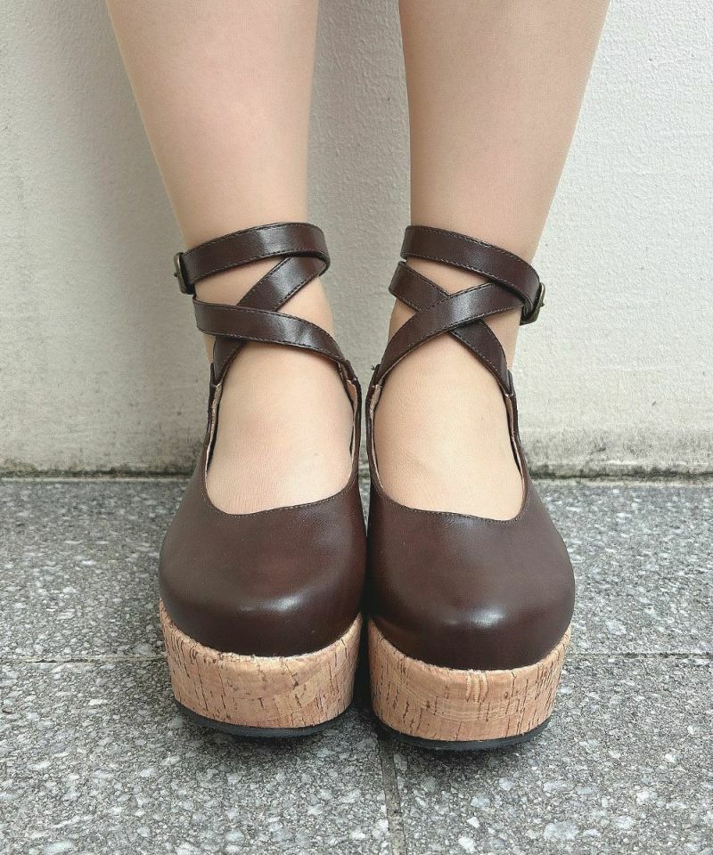 フィント アンジェラス コルク厚底パンプス ブラウン クラシカル BABY 再入荷】クロスストラップ厚底パンプス/an another angelus