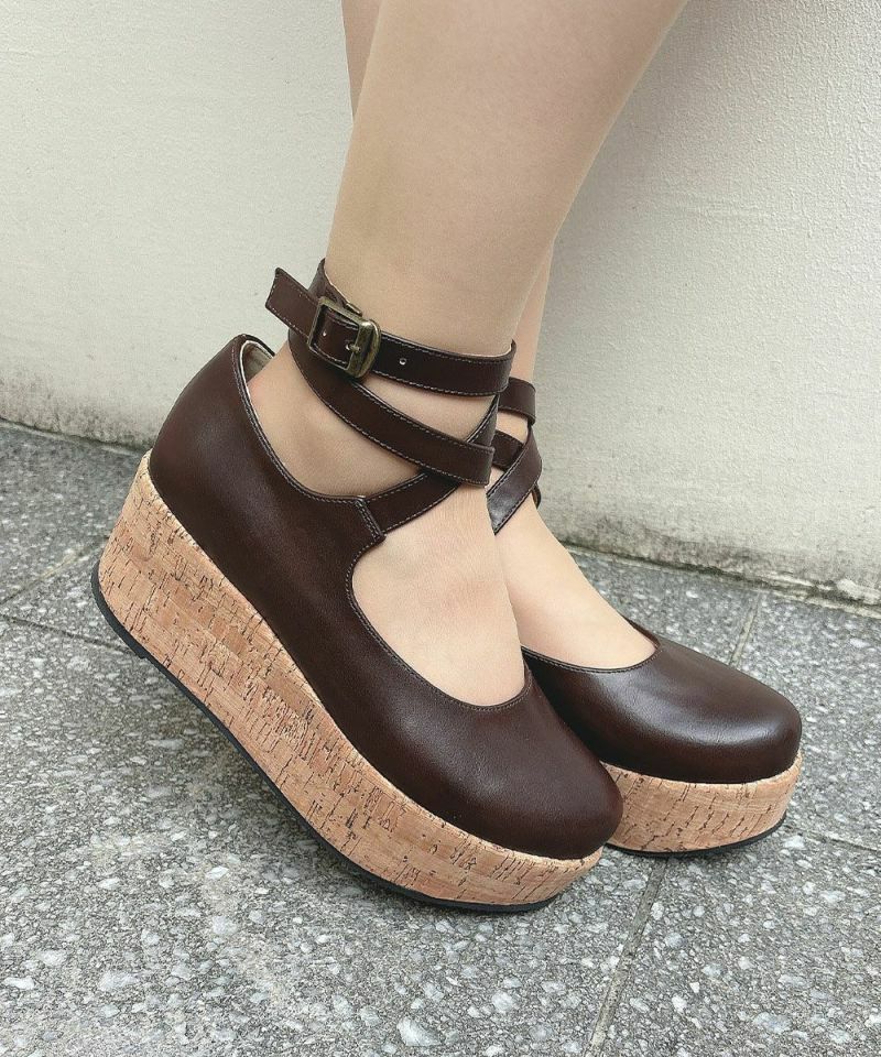 再入荷】クロスストラップ厚底パンプス/an another angelus