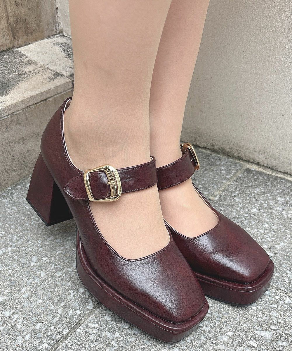 ワンストラップ厚底ヒールパンプス/an another angelus [00BA01d002