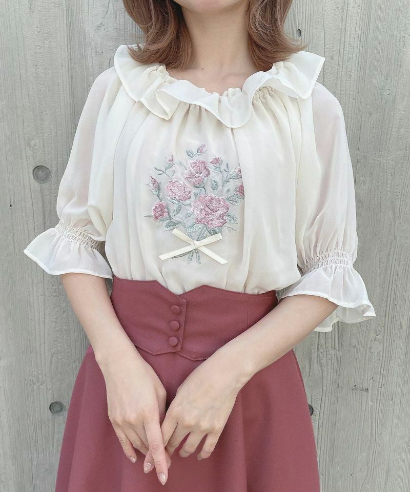 □ブーケ刺繍オフショルブラウス/an another angelus [54BF02h011] | F
