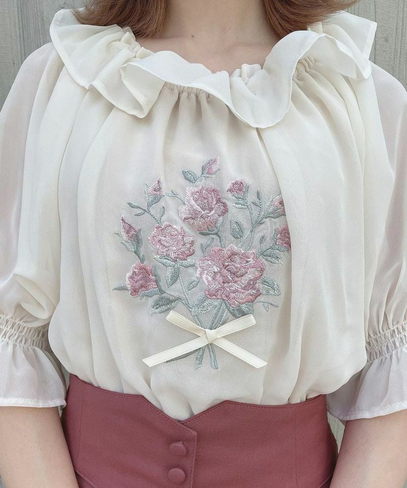 美品オフショルカラー刺繍ブラウス Mysa&Liina シャツ ブラウス セーラーカラー刺繍ブラウス レディース