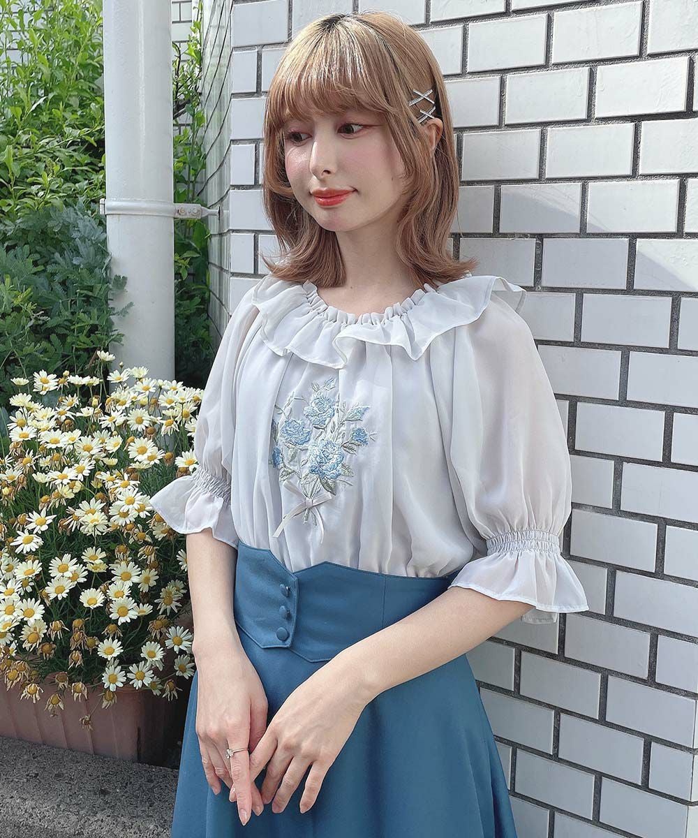 □ブーケ刺繍オフショルブラウス/an another angelus [54BF02h011] | F