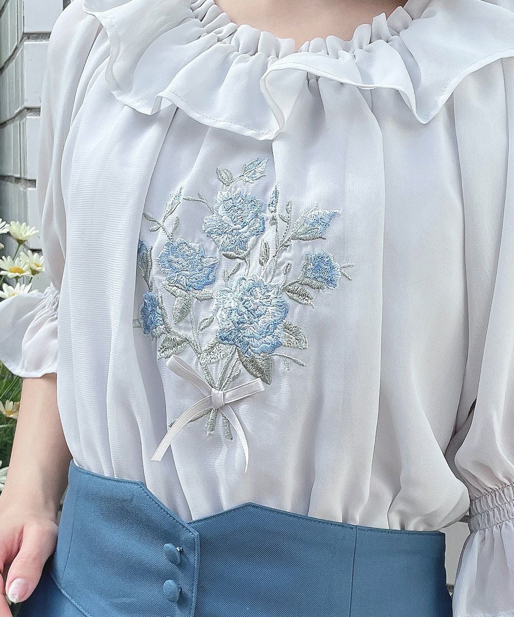 美品オフショルカラー刺繍ブラウス Mysa&Liina シャツ ブラウス セーラーカラー刺繍ブラウス レディース
