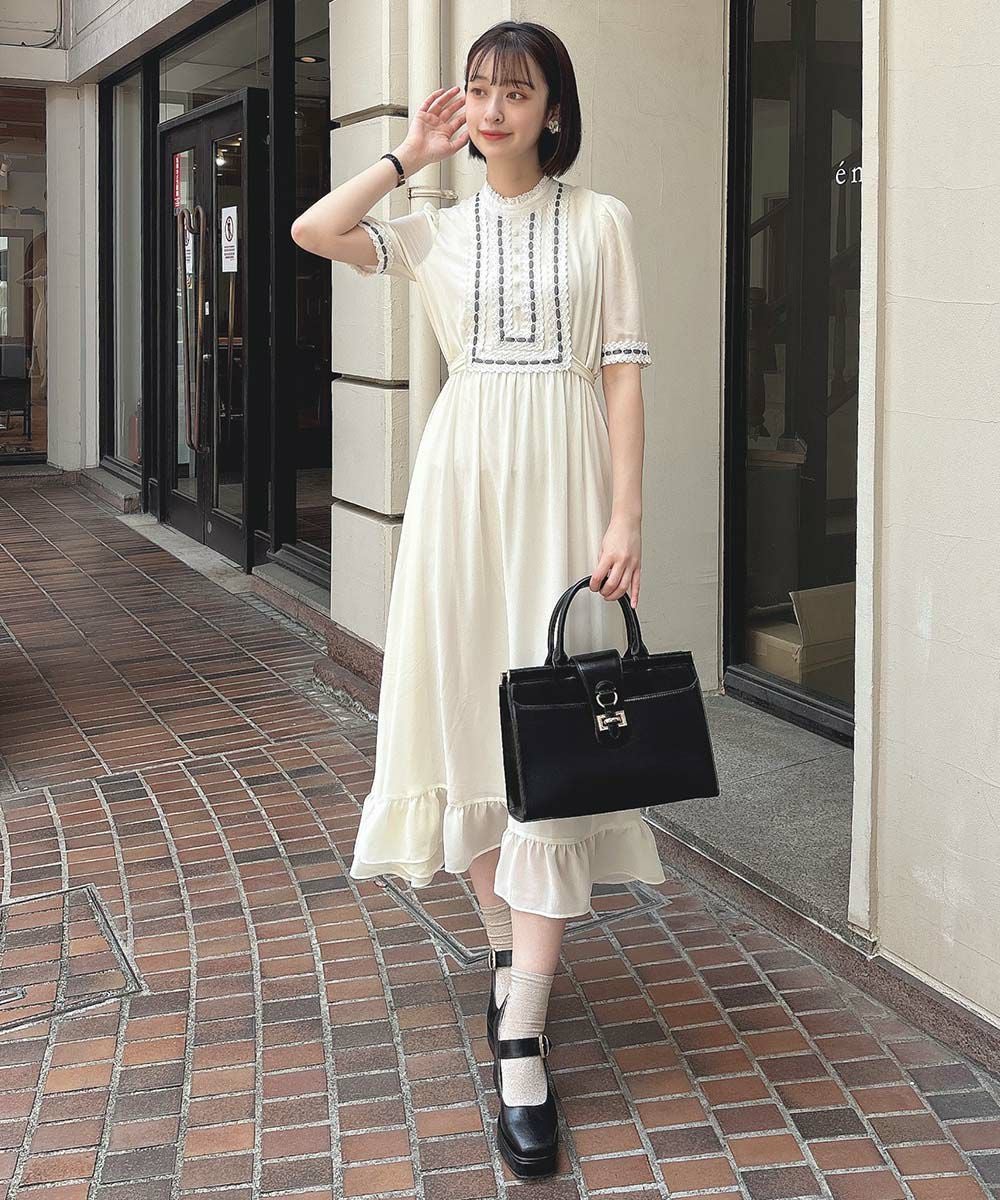 □はしごリボン使いジョーゼットロングワンピース/an3 Limited