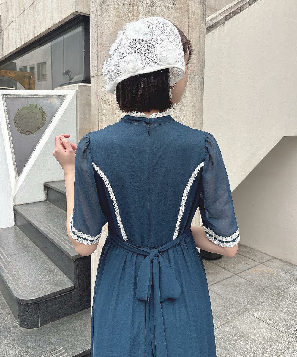 □はしごリボン使いジョーゼットロングワンピース/an3 Limited