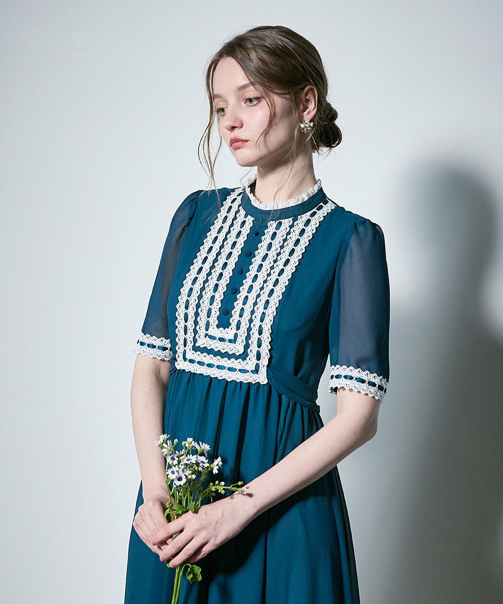 □はしごリボン使いジョーゼットロングワンピース/an3 Limited