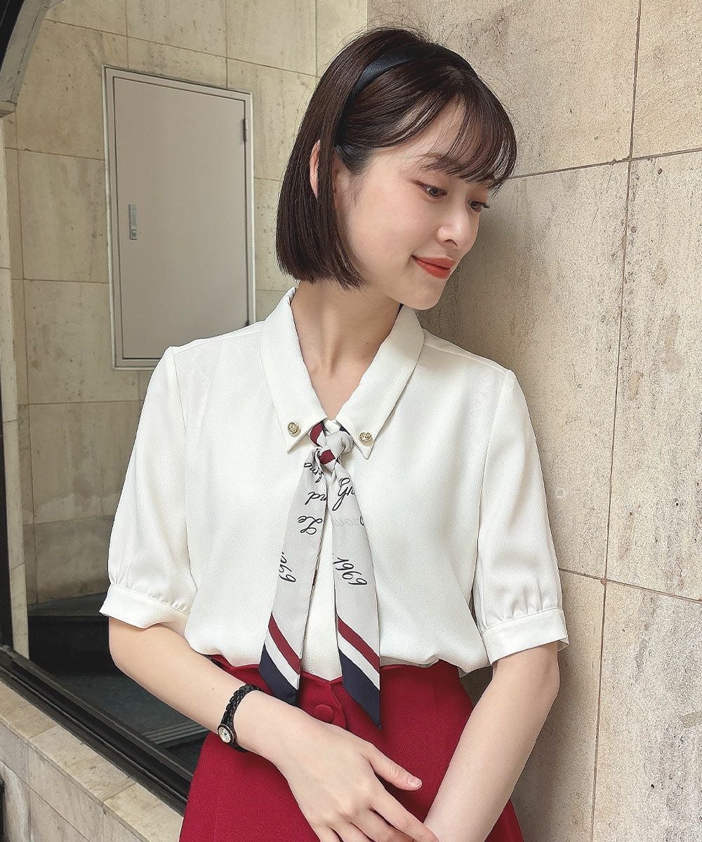 □ロゴラインスカーフ付き5分袖シャツ/an another angelus [54BF01h010