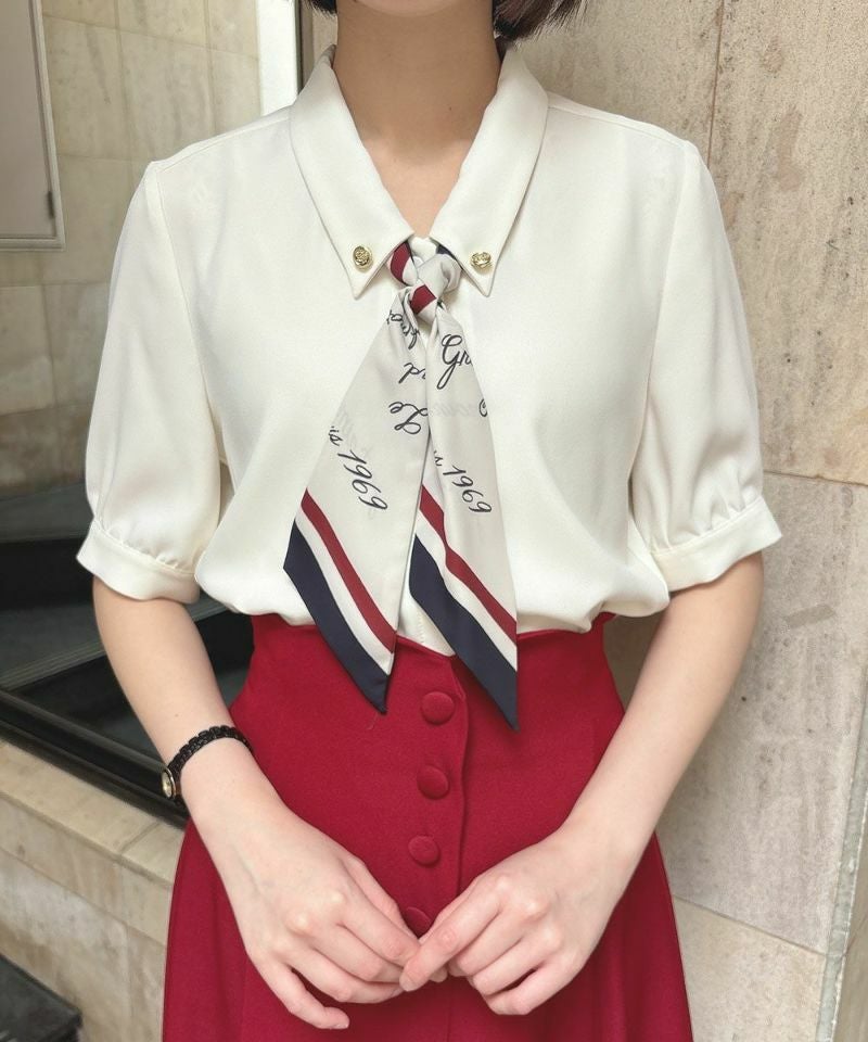 □ロゴラインスカーフ付き5分袖シャツ/an another angelus [54BF01h010