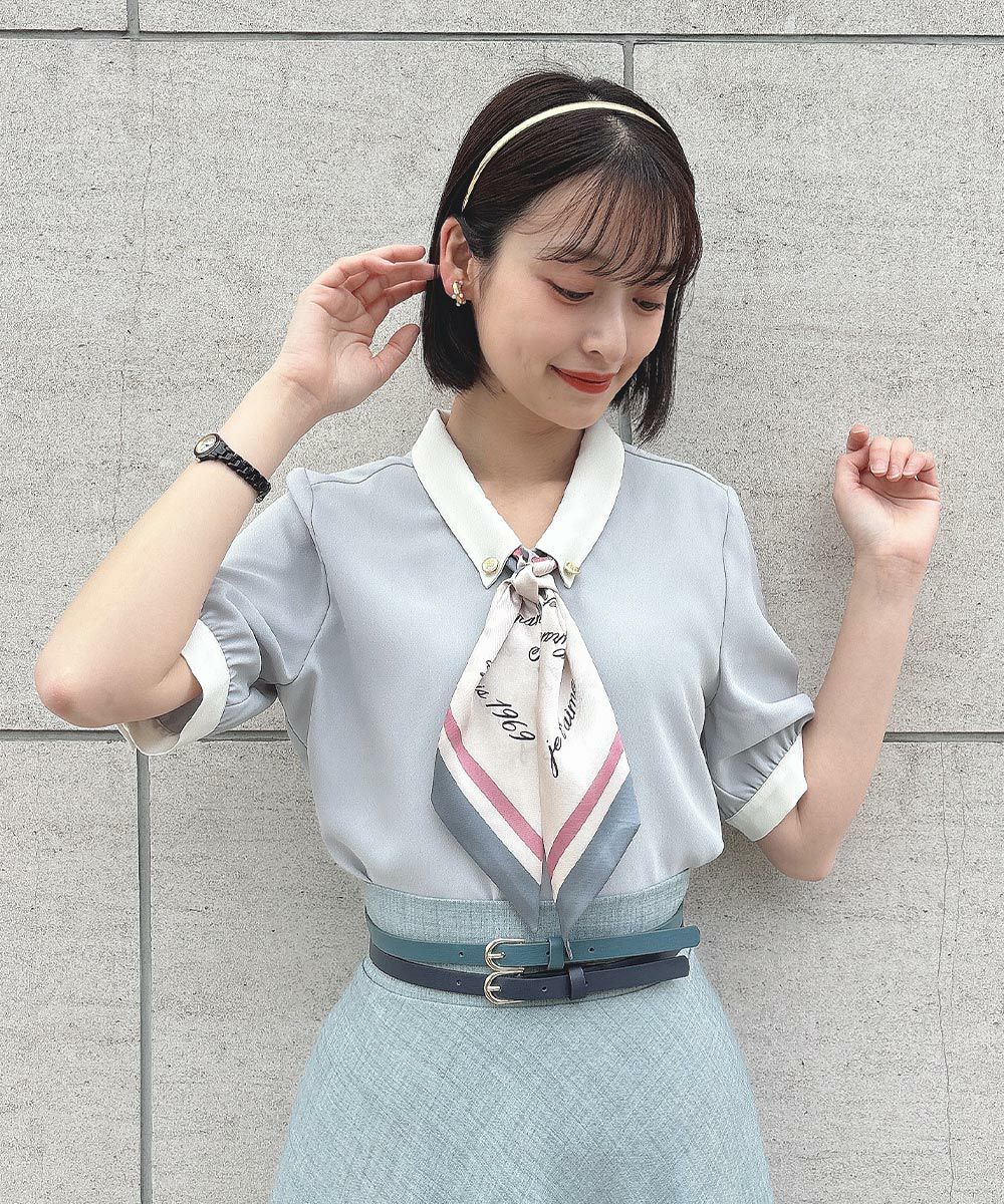 □ロゴラインスカーフ付き5分袖シャツ/an another angelus [54BF01h010