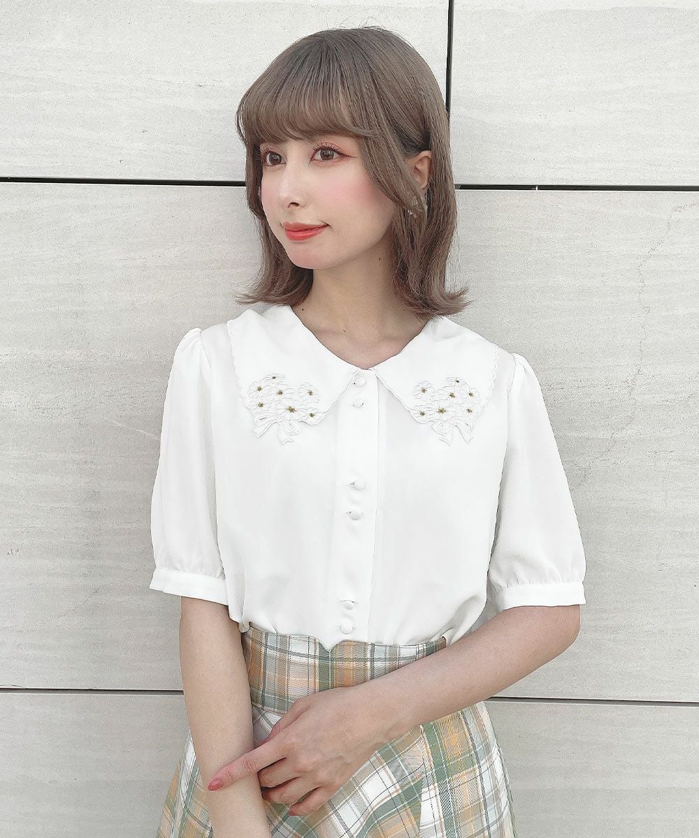 □ミニブーケ刺繍カットワーク半袖ブラウス/F i.n.t [54AF02g018] | F