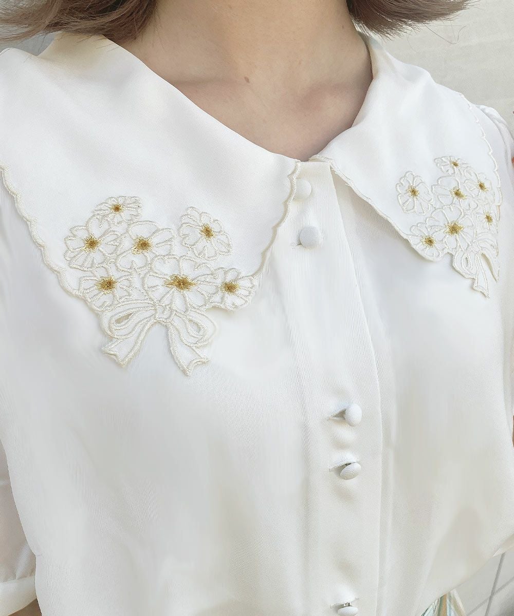 □ミニブーケ刺繍カットワーク半袖ブラウス/F i.n.t [54AF02g018] | F