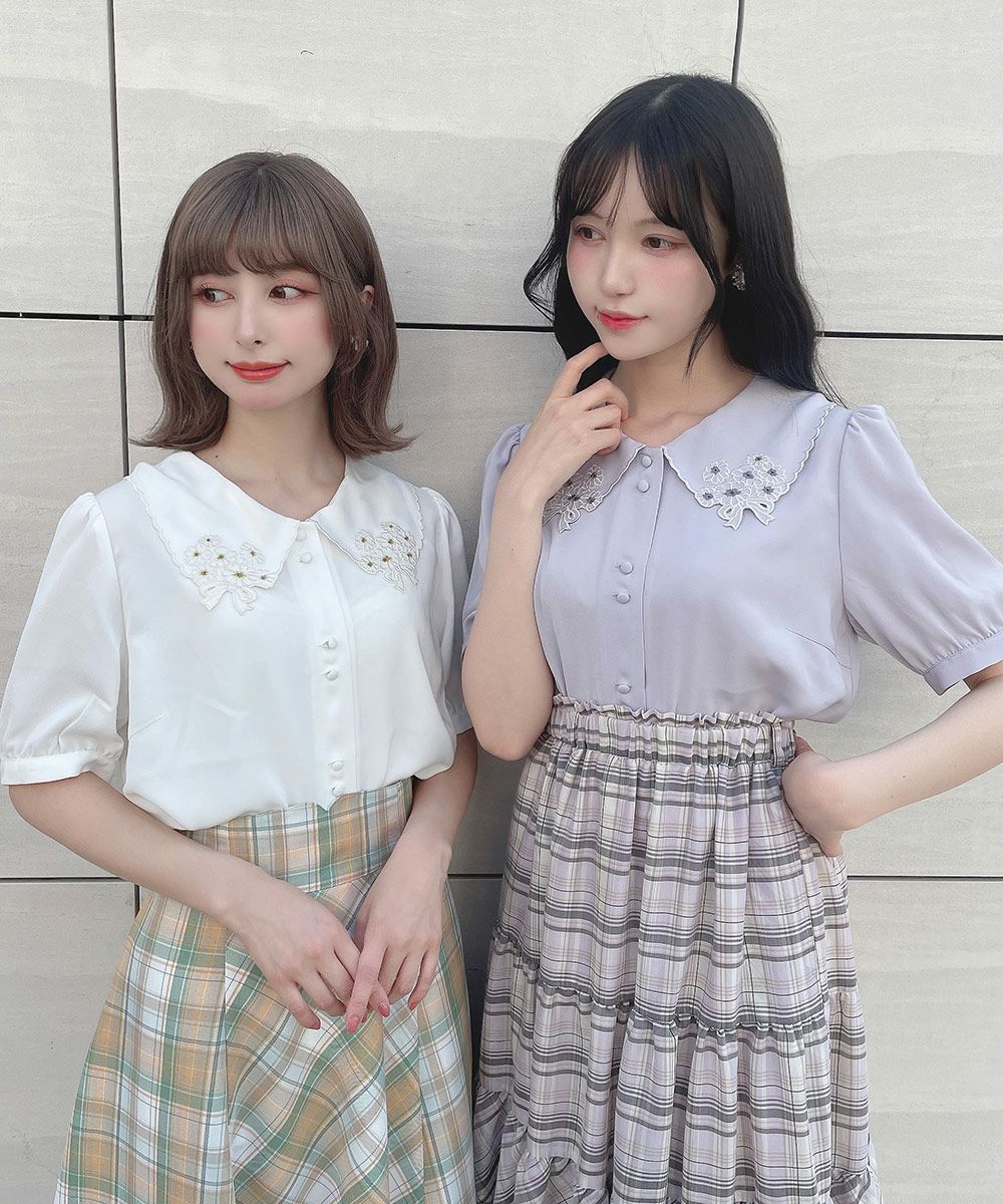 アプの小花プリント半袖ブラウス♡ □ミニブーケ刺繍カットワーク半袖ブラウス/F i.n.t [54AF02g018] | F