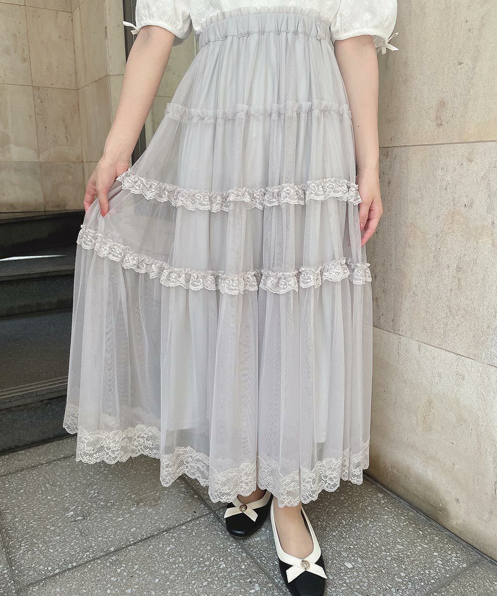 □レースフリルチュールスカート/an another angelus [54BG03q012] | F