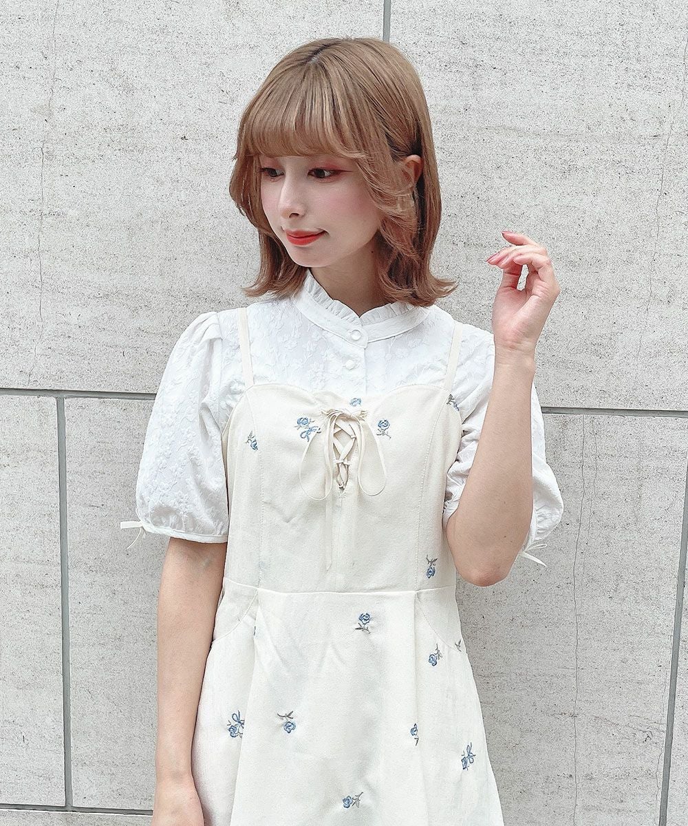 □プチレースアップ小花柄刺繍キャミワンピース/F i.n.t [54AE02f014