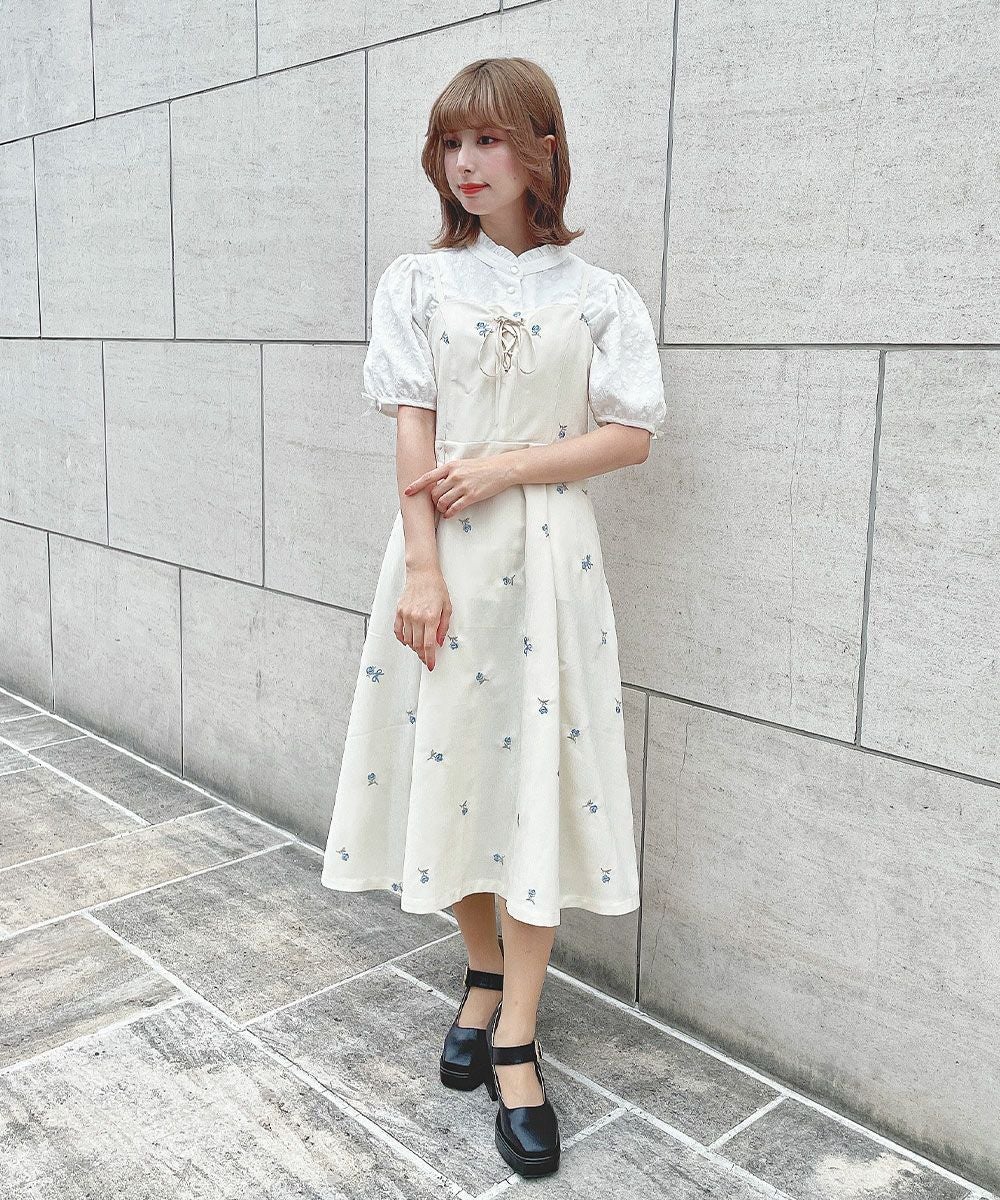 □プチレースアップ小花柄刺繍キャミワンピース/F i.n.t [54AE02f014