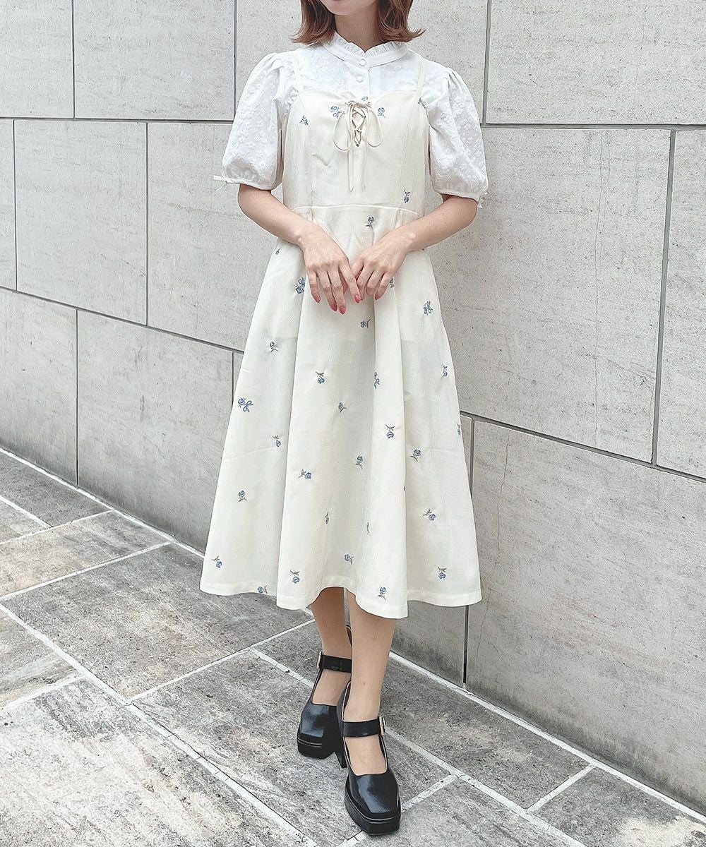 □プチレースアップ小花柄刺繍キャミワンピース/F i.n.t [54AE02f014