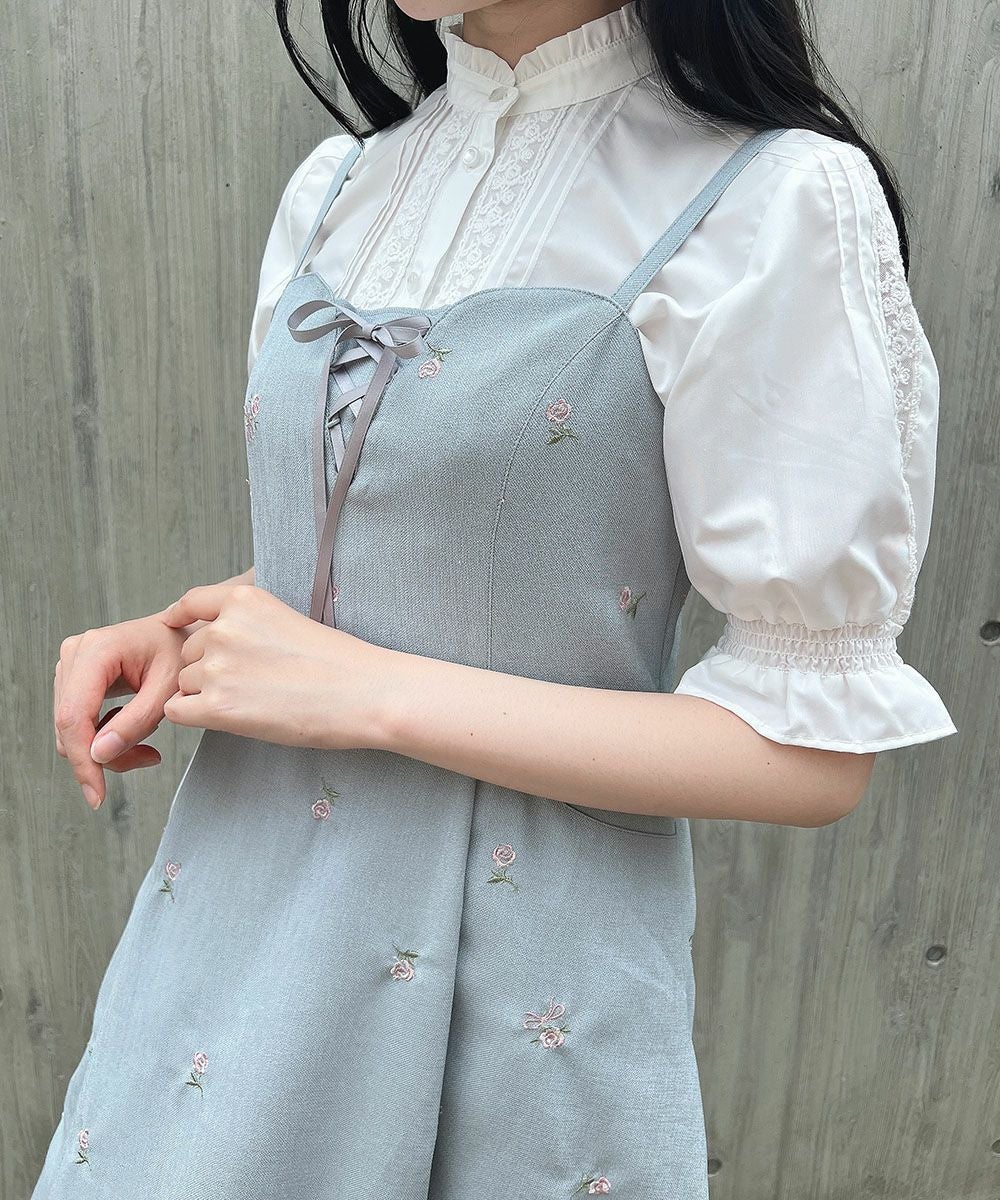 □プチレースアップ小花柄刺繍キャミワンピース/F i.n.t [54AE02f014