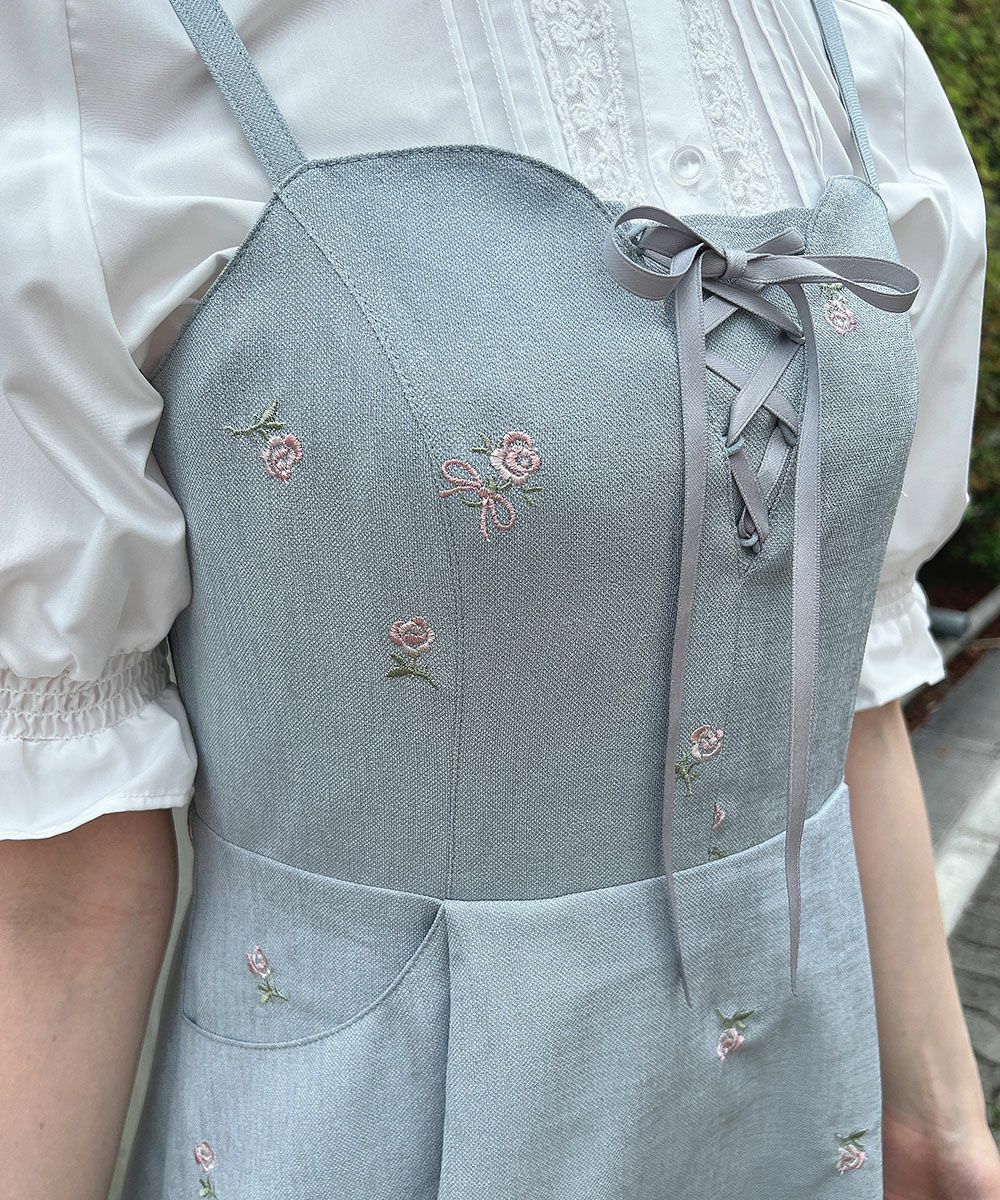 □プチレースアップ小花柄刺繍キャミワンピース/F i.n.t [54AE02f014