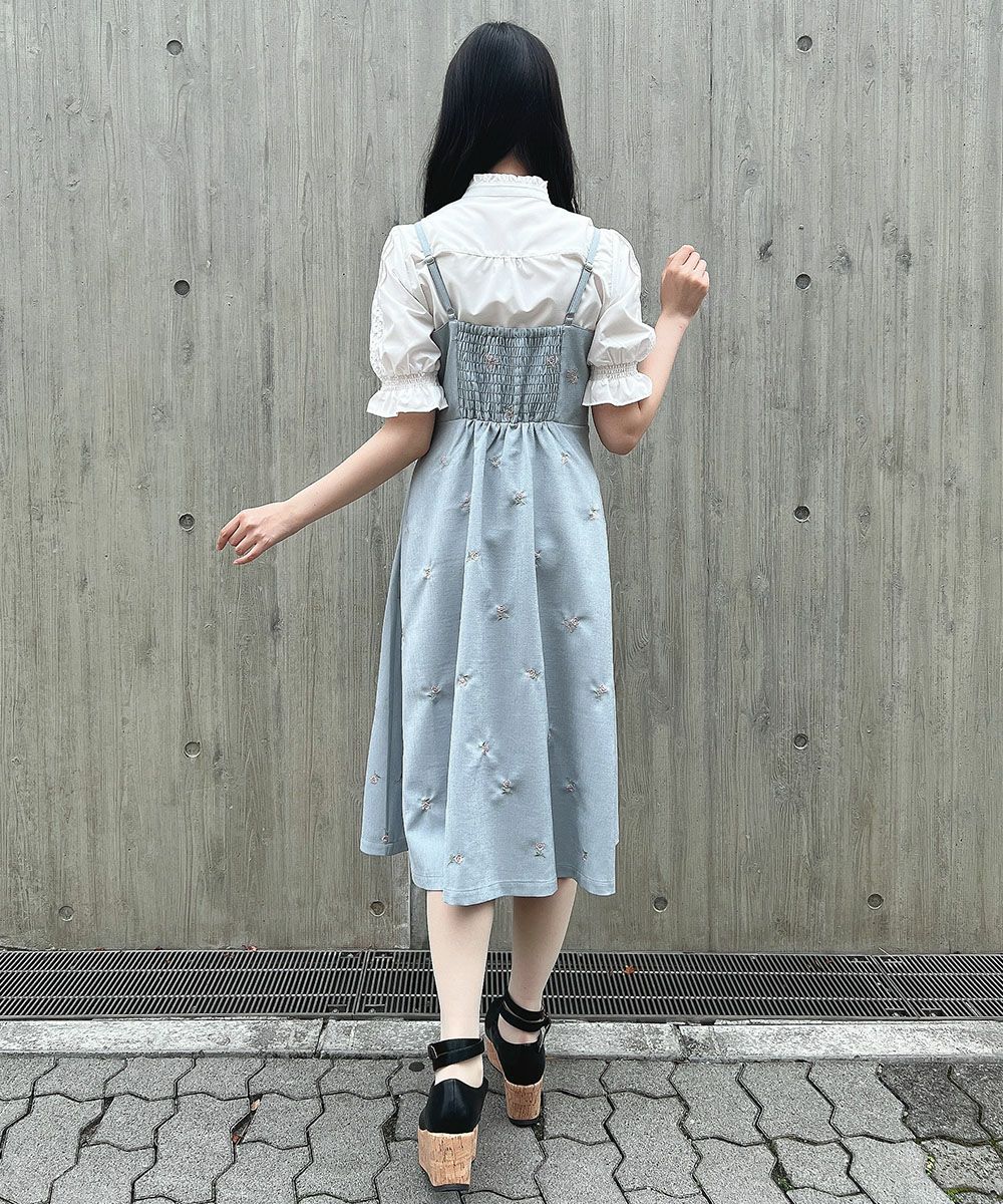 □プチレースアップ小花柄刺繍キャミワンピース/F i.n.t [54AE02f014