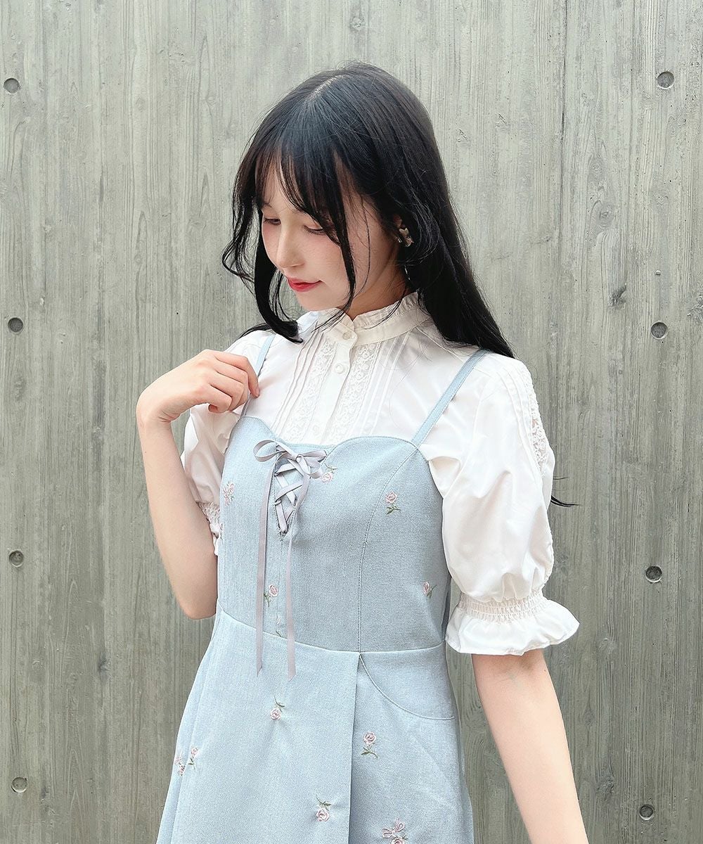 □プチレースアップ小花柄刺繍キャミワンピース/F i.n.t [54AE02f014