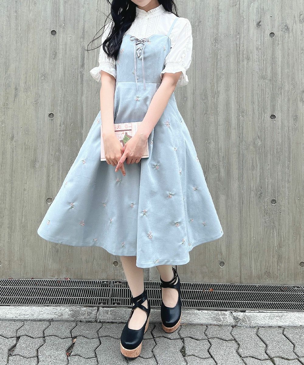 □プチレースアップ小花柄刺繍キャミワンピース/F i.n.t [54AE02f014