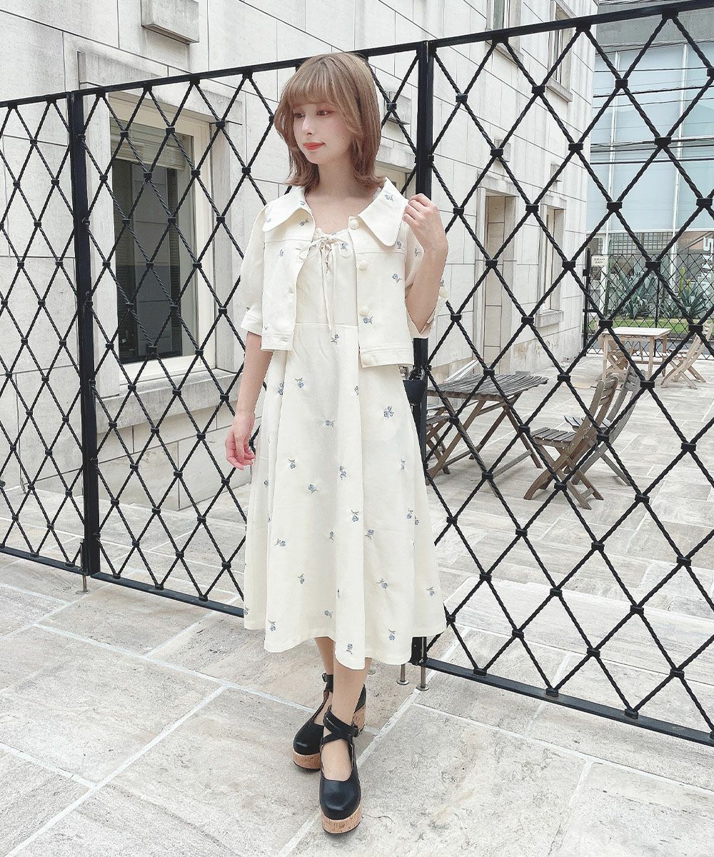 □プチレースアップ小花柄刺繍キャミワンピース/F i.n.t [54AE02f014