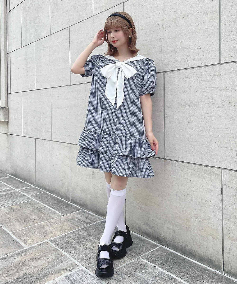 □ローウエストセーラーチェックシャツワンピース/F i.n.t [54AE02g016
