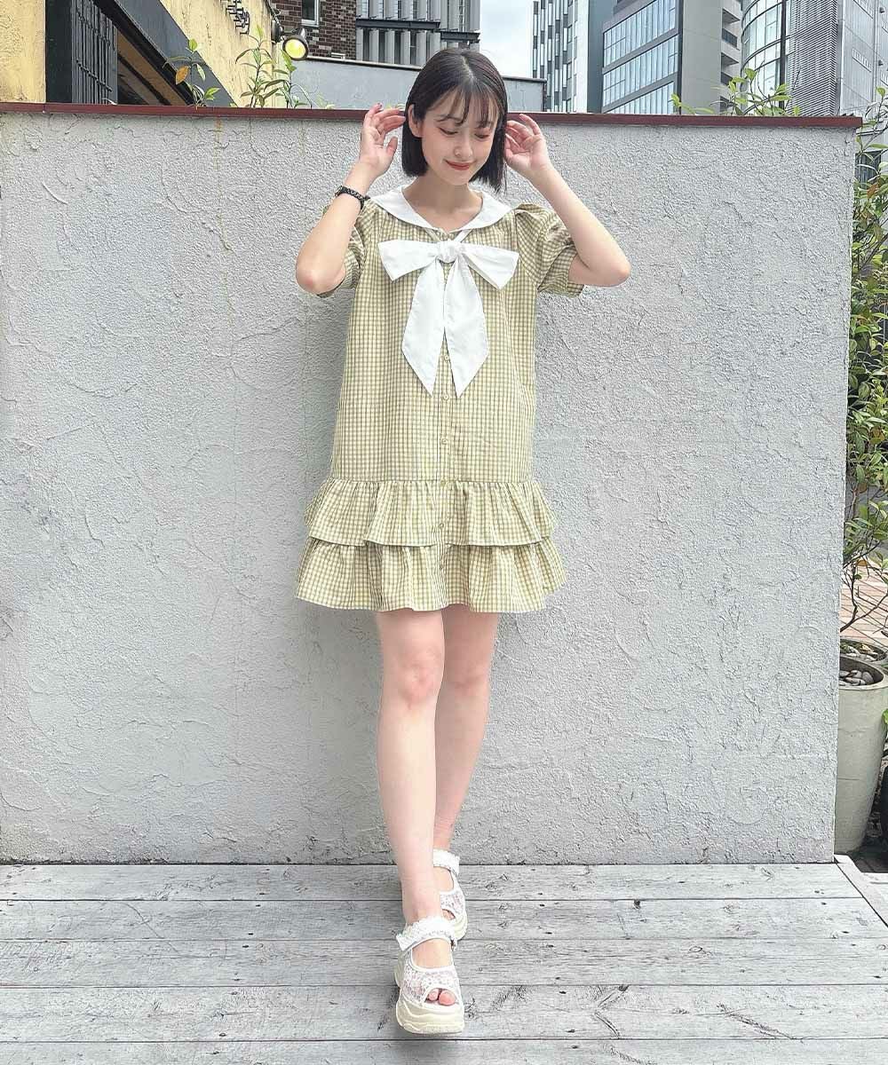 □ローウエストセーラーチェックシャツワンピース/F i.n.t [54AE02g016