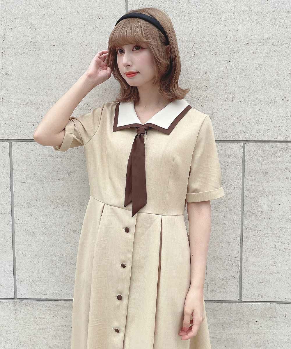 □スカーフタイ付きバイカラーワンピース/F i.n.t [54AE02h015] | F