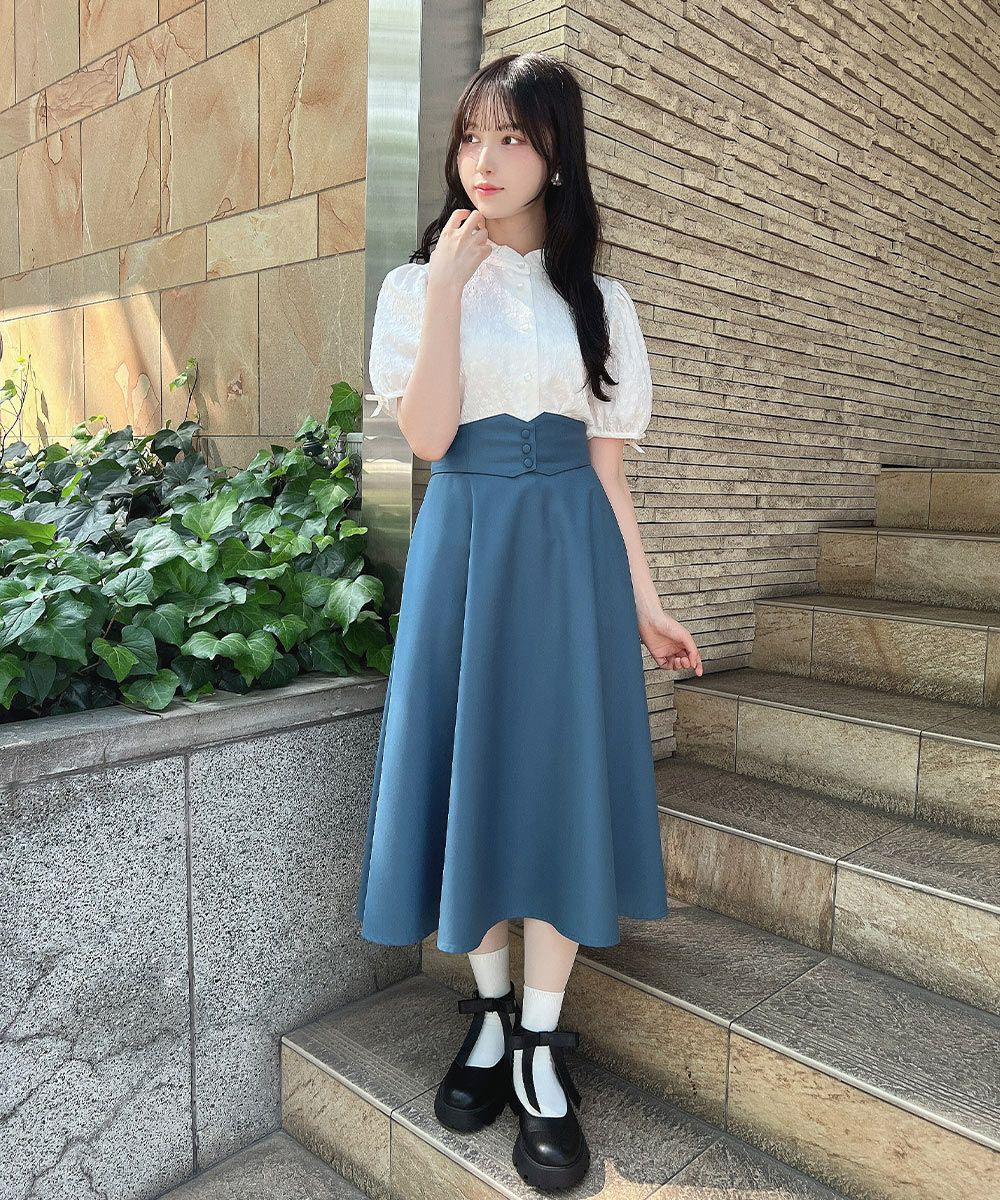 BLUELEA バックフレアジャガードブラウス ネイビー □袖口プチリボンジャガードブラウス/F i.n.t [54AF02h019] | F i.n.t