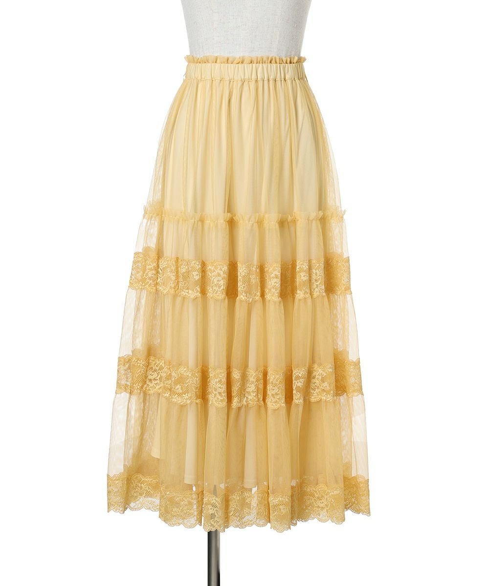 【COUTURE D’ADAM】美品 パイル レース スカート 金ボタン COUTURE D'ADAM/クチュールドアダム SushiVoile Tiered Skirt（ロング
