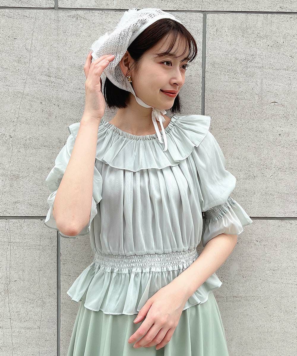 ohga オオガ　フリルブラウス　グレー　Fサイズ　yori がお好きな方にも ショルダーフリル | OHGA