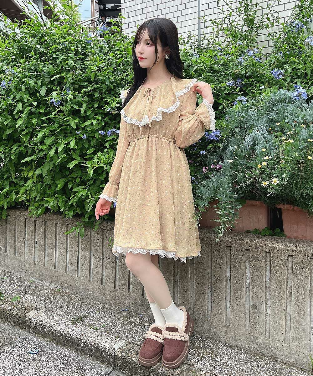 □レース使い小花柄ラッフルワンピース/F i.n.t [55AE01j005] | F